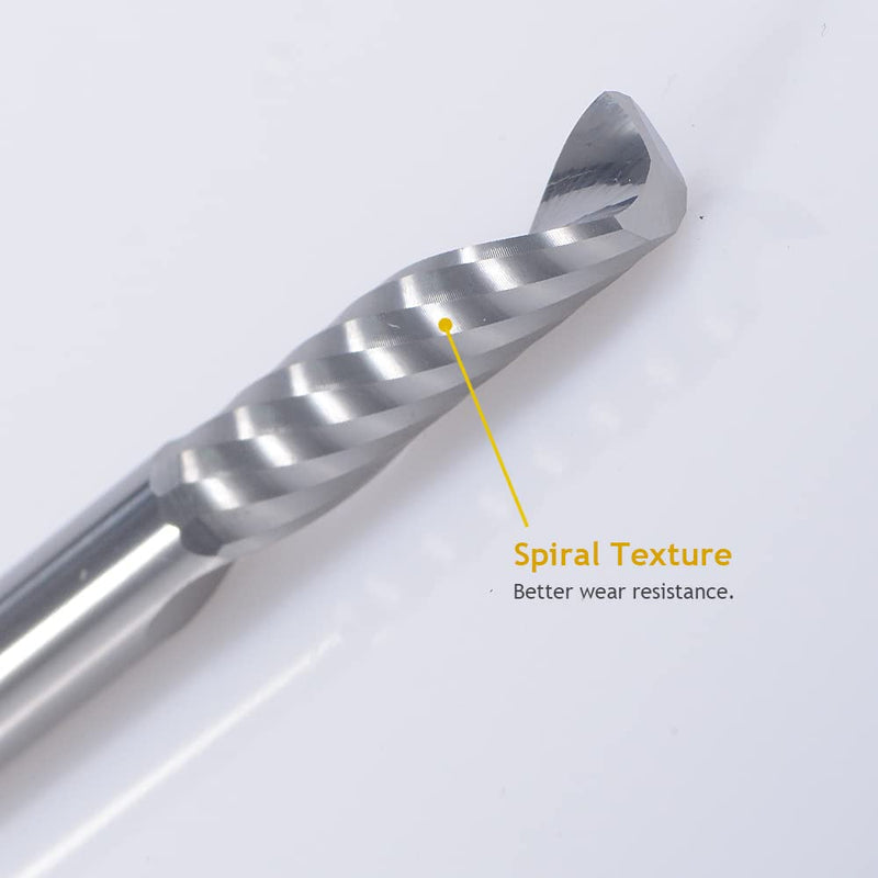1/8Inch Shank,Single Flute (O Flute) Up Cut Spiral Router Bits End Mill Cutter, 1/8 inch Cutting Diameter, 0.87 inch Cutting Length,1.77 Inch OVL for Acrylic PVC MDF Plastic 3.175x3.175x22mm