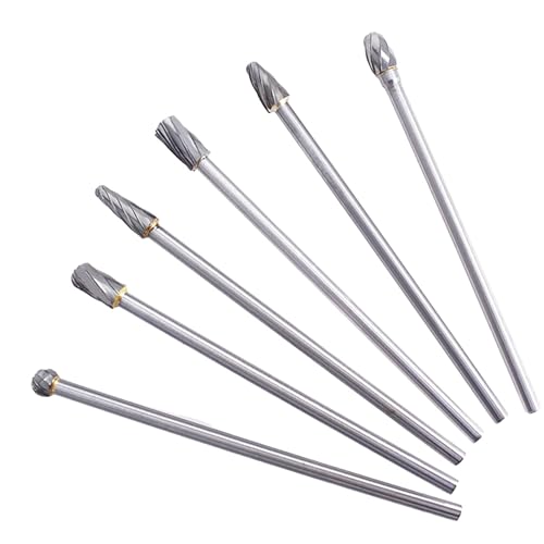 6Pcs Carbide Burr Set 150mm Length Carbide Burr 1/4 Inch Shank Rotary Aluminum Cut Burr Fit for Woodworking, Drilling, Metal Carving, Engraving, Polishing