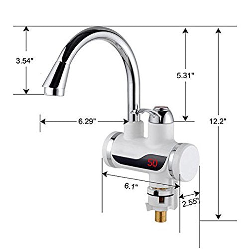 Rotatable Bathroom Kitchen Heating Tap Water Faucet 110V Tankless Electric Hot Water Heater Faucet with LED Digital Display (Small Below Inflow) Small Below Inflow