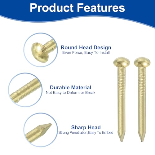 uxcell 50Pcs Small Hardware Nails, 2D x 1" Brass Round Head Nail Common Finishing Nail for Household Woodworking Picture Hanging DIY Projects, Gold (Pack of 2) 2D x 1" (Pack of 2) 100