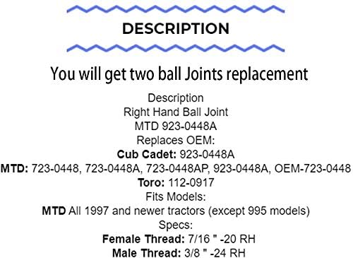 Thaekuns 923-0448 923-0448A 723-0448 723-0448A Tractor Ball Joints Fits for MTD Cub Troy Bilt Huskee,Toro