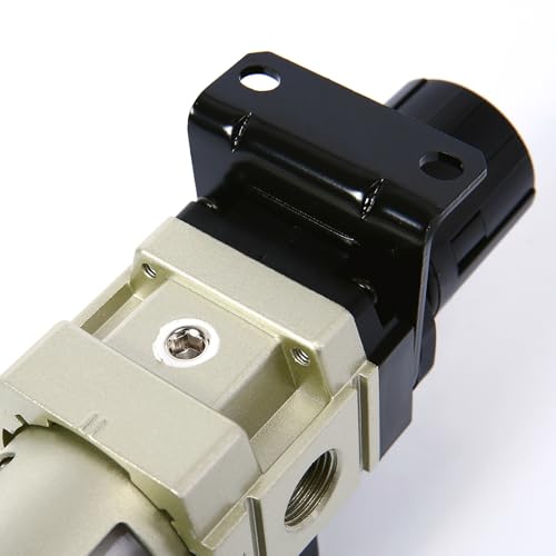 SNS Compressed Air Filter Regulator Piggyback Combo 3/8''NPT- Poly Bowl with Metal Guard, Semi-auto Drain, Bracket, Gauge AW3000-N03A 3000-N03 AW