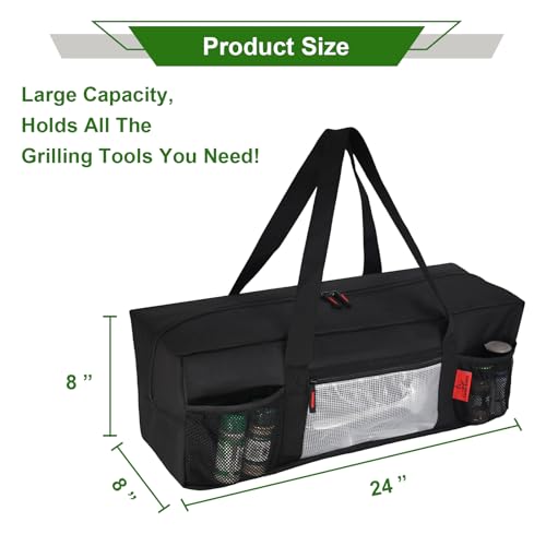 Extra Thick 24" Storage Bag Grill Tool Organizer Pro, BBQ Tool Heavy Duty Bag with Pockets, Double Layer 600D Oxford Cloth Waterproof (2X Thickness), Camping, Tailgating, BBQ Party Gift (2x Thickness)(24" Lx8 Wx8 H)