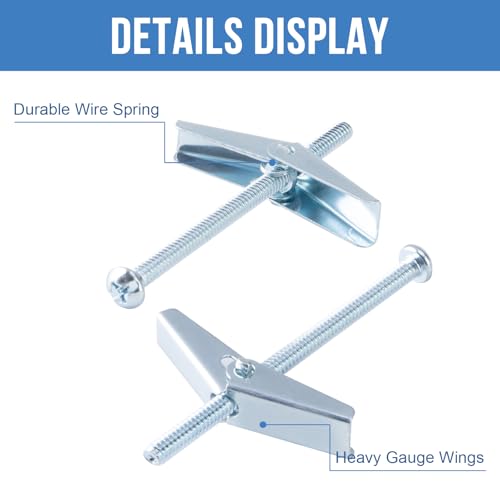 1/4"x4" Toggle Bolts (60 Pcs) 1/4 inch Wall Anchors for Drywall Heavy Duty, Butterfly Anchor Bolt for Hollow Wall, Sheetrock, Ceiling 1/4" (60 Pcs)