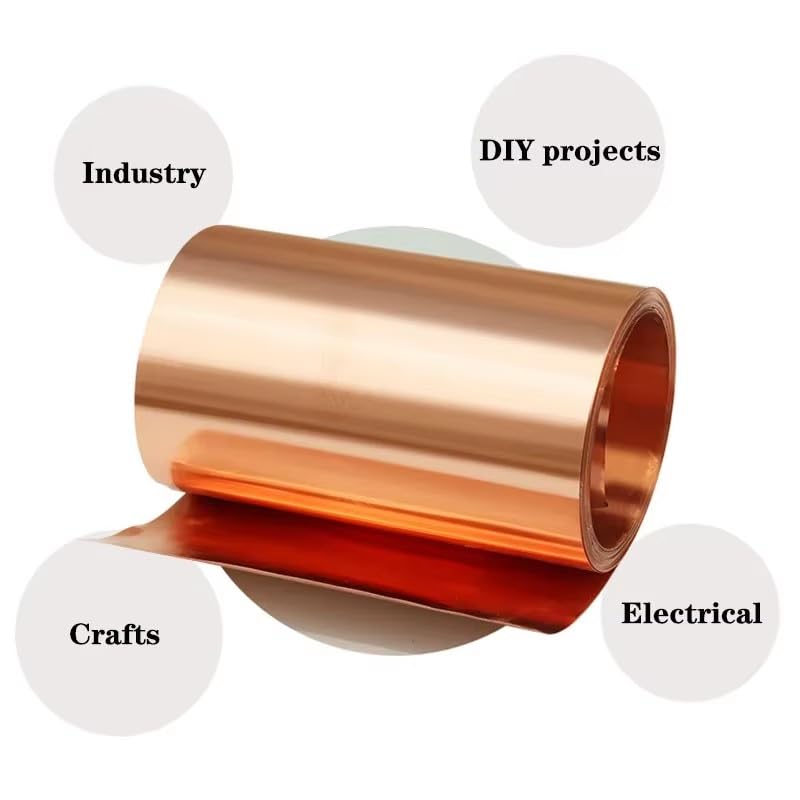 1Pcs 99.9% Copper Foil Shielding Sheet Pure Coppers Cu Metal Sheet Foil Plate Coppers Sheet Thickness 0.05-0.5mm Length1000mm (0.4x300x1000mm) 0.4x300x1000mm