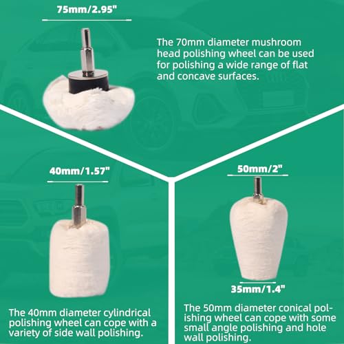 Buffing Pad Polishing Wheel Kits,with 1/4" Hex Shank & Extend Bar 3PCS polishing wheels with extension