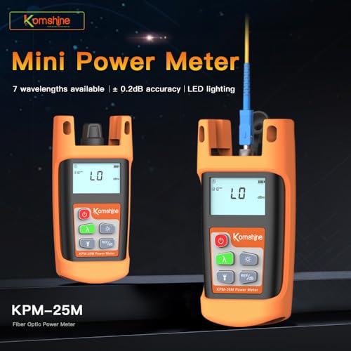 Fiber Power Meter KomShine KPM-25 w/Range -70~+6dB + Wavelength: 850,1300,1310,1490.1550.1625nm + 2.5mm Universial Connector with LED Light Updated Silica Gel Key Panel