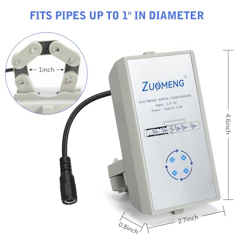Electronic Water Descaler, Zuomeng Whole House Descaler with High Efficiency in Dissolving Scale for 1000-3000 sq ft Homes, 1” Pipes, Water Softener Alternative, No Chemicals, Salt or Filters Fits 1” Pipes