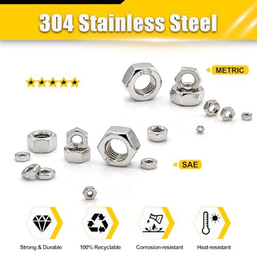 527Pcs SAE & Metric Hex Nuts Set M2, M3, M4, M5, M6, M8, M10, M12 SAE&Metric 17Size Set;527pcs
