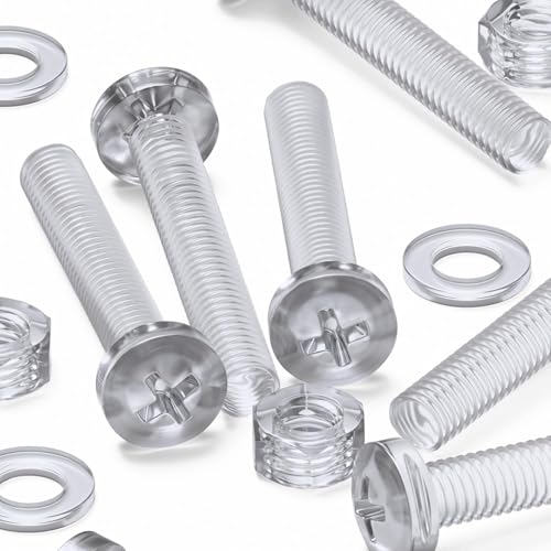 60x Clear Acrylic Pan Head Plastic Screws & Bolts M6 x 40mm, Nuts & Washers
