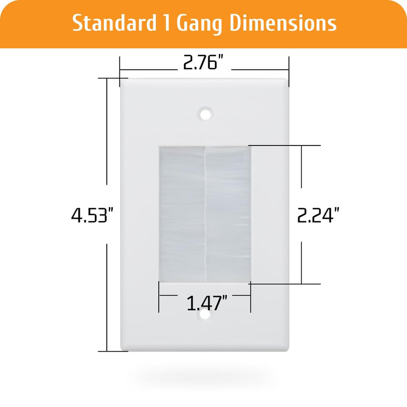 Brush Wall Plate Cab Pass Through, Single Gang Cable Wall Plate with Low Voltage Mounting Bracket for HDMI, Coaxial, Ethernet, Speaker Cables and Wires, White, 2 Pack White-2 Pack