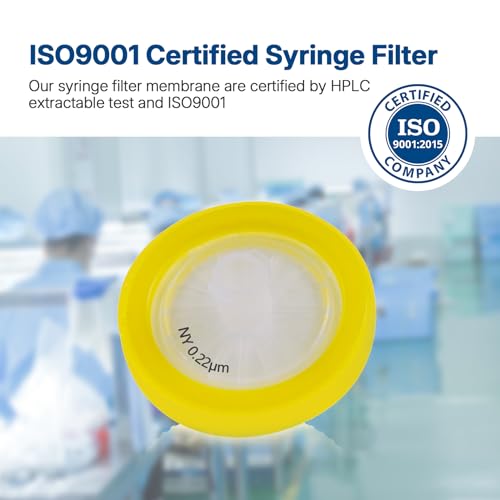 25mm Nylon Syringe Filter 0.22um with Light Yellow Smooth Ring and Printing. Non-Sterile 100pieces/pack.