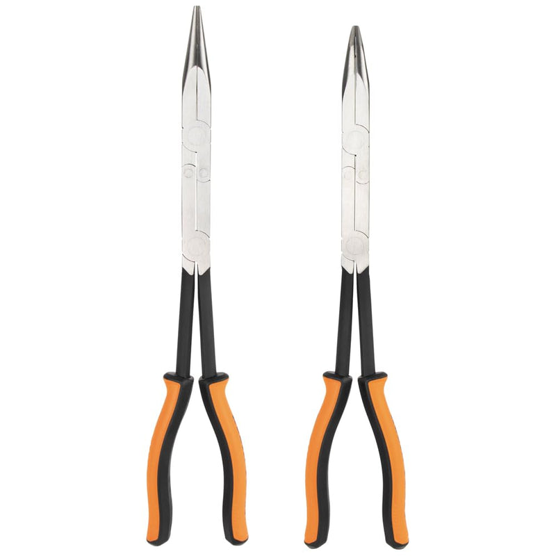 Klein Tools 71402 Needle Nose Pliers and Bent Nose Pliers Set, Knurled Jaws, Double Rivet, Extended Reach for Tight Spaces, 13-Inch, 2-Piece