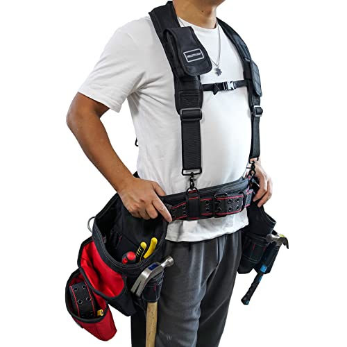  [AUSTRALIA] - MELOTOUGH Padded Tool Belt with D ring for men construction Strong Durable Double Metal Roller Buckle,adjustable waist 44'-53'thick confortable foam padding (XXL) Adjustable 44"- 53"