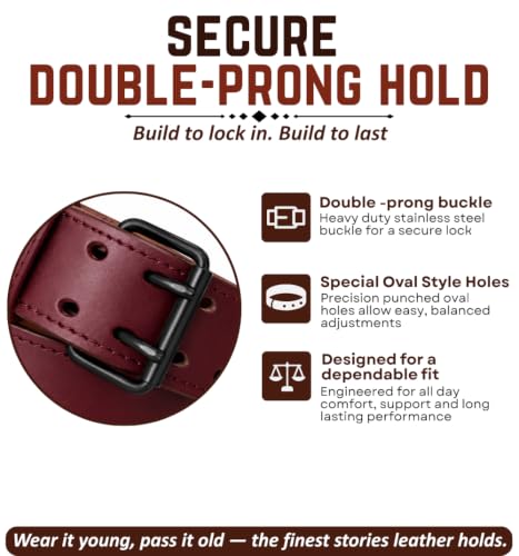 Full Grain Leather Tool Belt — 2" Heavy Duty Work Belt Burnished Edges — Amish-Crafted Utility Belt for Carpenters, Electricians, Construction & Contractors, Adjustable (Burgundy, 40"-48") Burgundy 40"-48" Inch