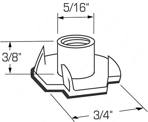 Desunia 1/4inches-20 T Nuts - 4 Prongs - Zinc Plated -for Cabinetry, Rock Climbing Walls, Woodworking, etc. - .25 Dia. - 100 pcs.