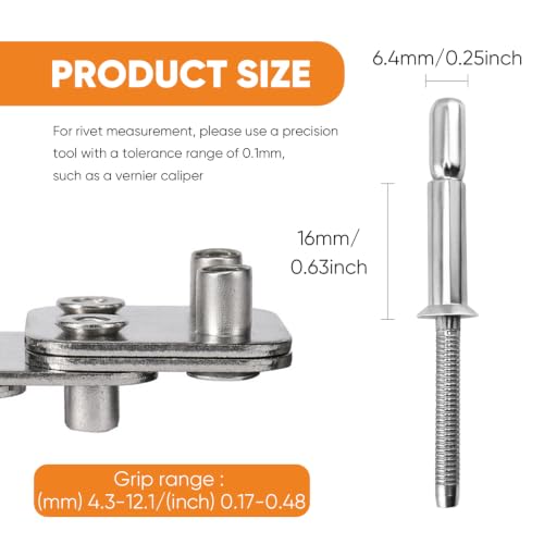 ALLCLEAN 1/4" x 5/8" Industrial-Grade Internal Lock Dome Head Structural Rivets Pop Rivets – Robust Connections Designed for Heavy-Duty Projects - 30 Pack (1/4"×5/8") 1/4"×5/8"