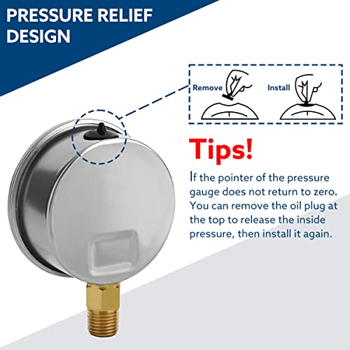 SENCTRL 30 inHg Vacuum Liquid Filled Low Pressure Gauge -15-0 Psi Lower Mount (Silicone Oil Filled)