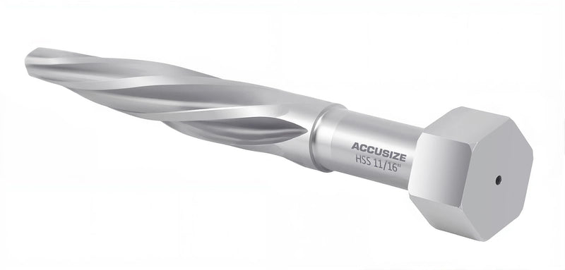 Accusize Industrial Tools H.S.S. Aligning Reamer - 11/16'' Diameter, 4-1/2'' Flute Length, 6-1/2'' OAL, Hex Shank, Spiral Flute, 0523-6025 | HSS Aligning Reamer, 11/16" Dia, 4-1/2" Flute, 6-1/2" OAL, Hex Shank, Spiral Flute 11/16 inch