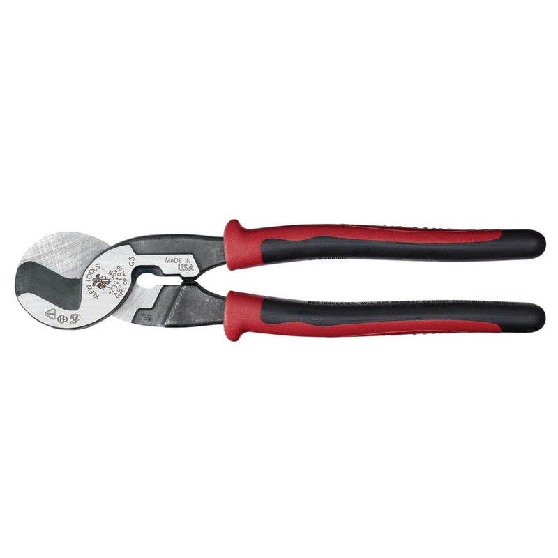 Klein Tools J63225N Cable Cutter, Made in USA, Journeyman High-Leverage Wire Cutter and Stripper for Cutting Aluminum, Soft Copper and Communications Cable Cutter / Stripper