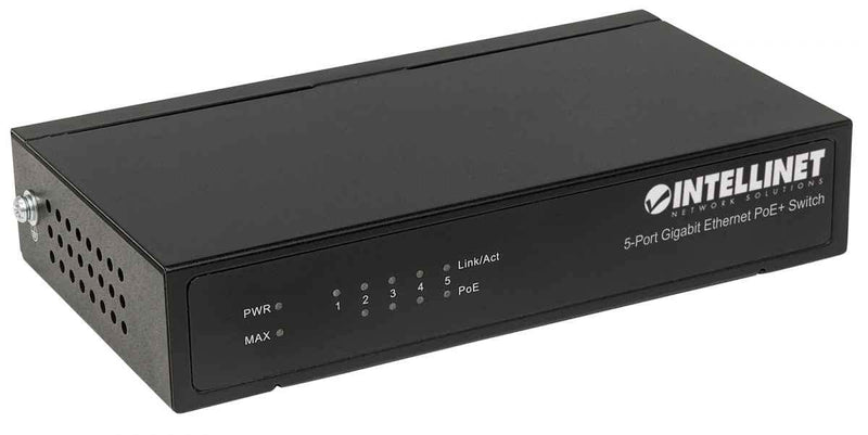 Intellinet 5-Port Gigabit Ethernet Poe+ Switch - 60W Power Budget, Power Output up to 30W Per Port, Unmanaged, Metal Case, Fanless - for Computer Networking Hub, Desktop, 3 Yr Mfg Warranty – 561228