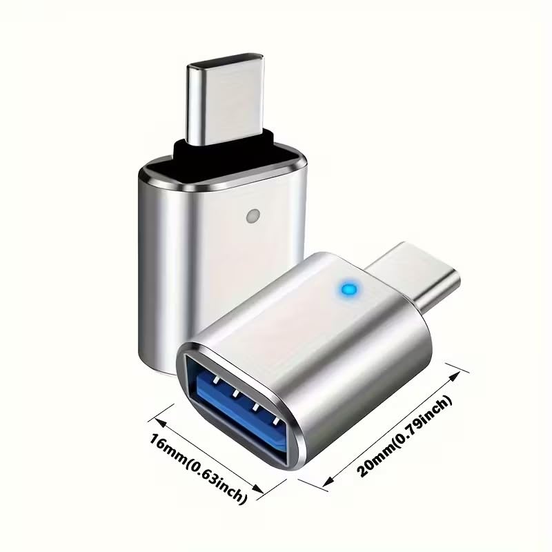 USB C to USB 3.0 Adapter (5.08cm / 2in), USB-C Male to USB-A Female OTG Converter, Black & Silver – Pack of 2