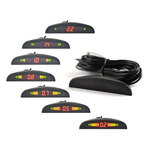 4 Parking Car Parking Sensor Kit LED Display View Reverse Backup Radar System Backup Sensor Reversing Sensors Universal Auto Radar Detector Sensors Radar Buzzer Beep-Beep Alarm Indicator Silver
