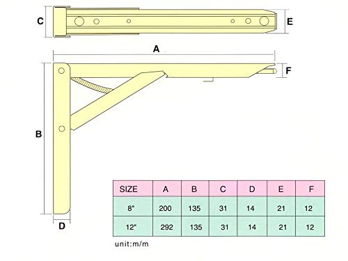 QCAA Folding Bracket, 12 inch, Steel, Powder Coated, White, 2 Pack, Made in Taiwan White-12"