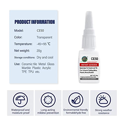 Ceramic and Tile Repair Glue - Instant Super Adhesive for Mug, Metal, Plastic, Wood, Rubber, Glass, Silicone, Leather, DIY Craft (20g/Clear)