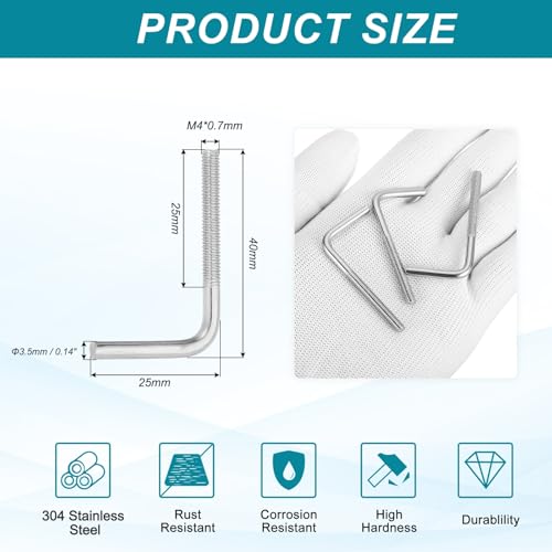 MECCANIXITY 10pcs M4 x 40mm L-Shaped Right Angle Bolt Screw, 304 Stainless Steel L Shape Foundation Bolt Long Square Bend Screw M4x40mm 10