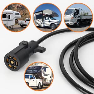 Gilardino 7 Way Trailer Plug, 7 pin Trailer Wiring Harness, 8 Feet 7-Wire Trailer Adapter Cord for RV