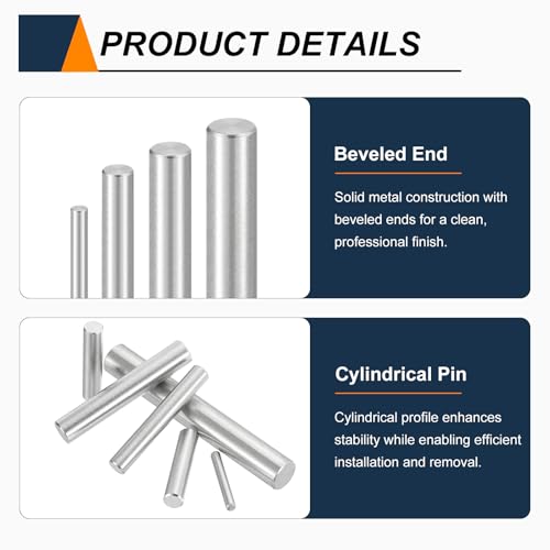 HARFINGTON 15pcs Dowel Pins M8(8mm) x 85mm 304 Stainless Steel Cylindrical Shelf Support Peg Pin Rod Fasten Elements for Metal Devices Wood Furniture DIY Installation, Silver M8 x 85mm 15