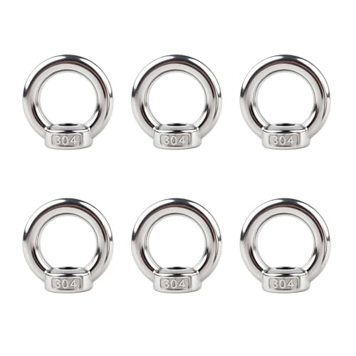6 Pack M12 Lifting Eye Nut, 1/2" Ring Shape Eye Bolt Nuts 304 Stainless Steel M12-1/2"