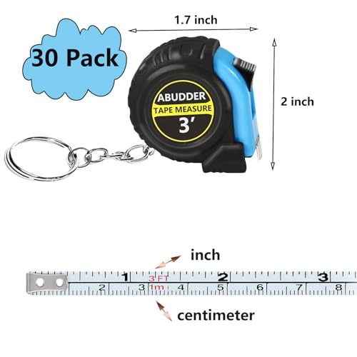 30 Pack Small Tape Measure Keychains,Mini Tape Measures Retractable,Pocket Measurement Tape Bulk Easy Read 3 Feet Blue 30