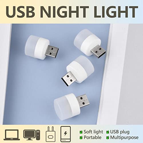 LinwnilUSB Plug Lamp Computer Mobile Power Charging USB Small Book Lamps LED Eye Protection Reading Light Small Round Light Night Light(4White Light + 4 Warm Light)