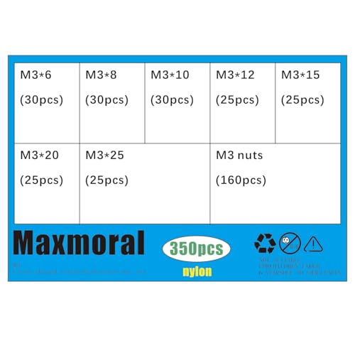 350PCS M3 Nylon Phillips Head Screw and Nut Set Industrial Hardware Fastener Flat Washers Assortment Kit