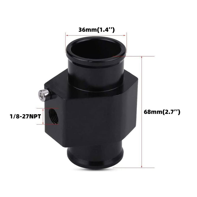 Universal Water Temp Joint Pipe Water Temp Temperature Joint Pipe Sensor Gauge Radiator Hose Adapter, (Black, 36mm) Black