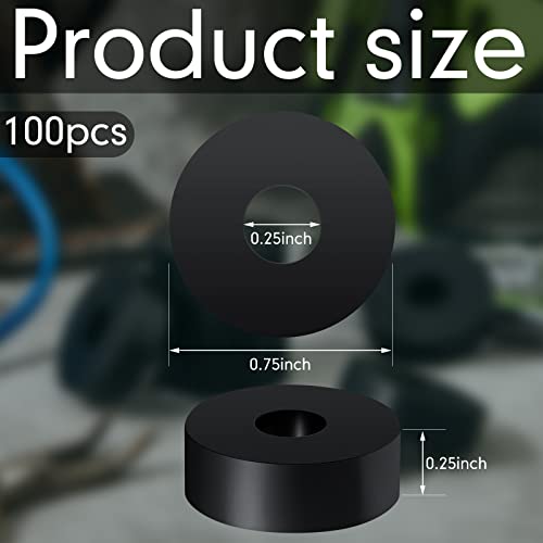 Thick 1/4 Rubber Washers, 3/4 Inch OD x 1/4 ID x 1/4 Inch, 100 Pack