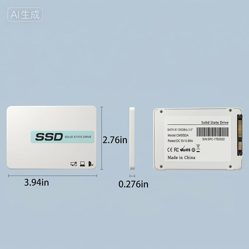 SATA III SSD 120G 2.5'' /7mm Internal Solid State Drive, Upgrade PC or Laptop Memory and Storage, up to 550MB/s for IT Pros, Creators, Everyday Users, White