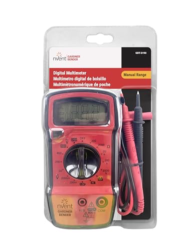 nVent GARDNER BENDER GDT-3190 Digital Multimeter, 4-Function, 16-Range Red with Black Rubber Boot Manual 4 Function / 14 Range