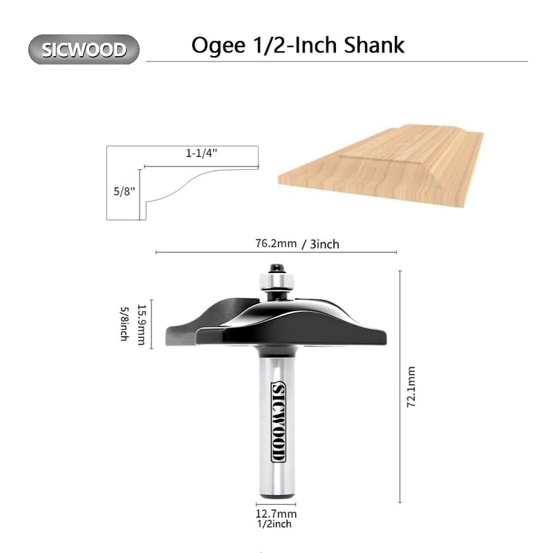 3PCS Cabinet Door Raised Panel Router Bits Set 1/2 Shank, Carbide Woodworking Tools, for Making Door & Window Frames, (Tenon Joint Cutter Diameter: 1-5/8")