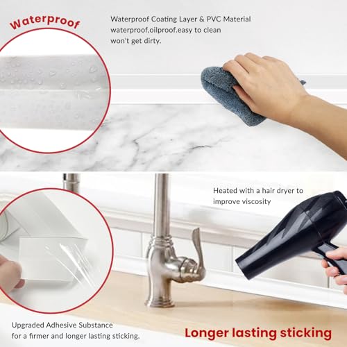 SNAIL GARDEN 4 Rolls White Sealant Caulk Strip,Upgraded Non-Trace Caulk Tape,Self Adhesive Caulking Tape for Toilet Base,Bathroom, Bathtub, Kitchen,Wall Floor(3.2M×3.8CM)