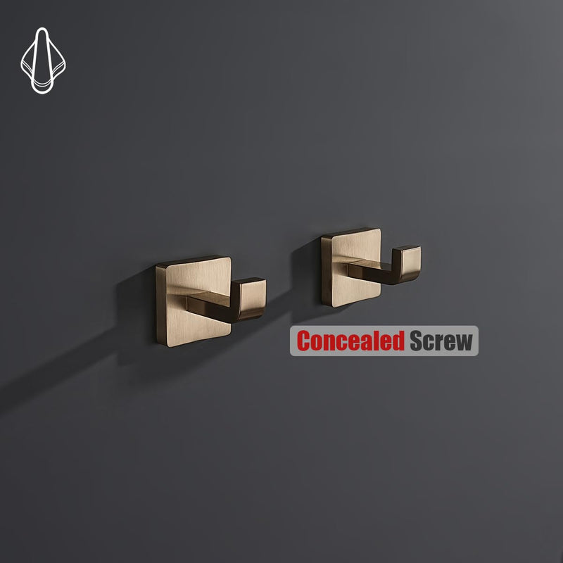 JQK Bathroom Towel Hook Champagne Bronze, Coat Robe Clothes Hook for Bathroom Wall Mounted (Pack of 2), SUS 304 Stainless Steel 0.8mm, TH250-CB-P2 2 Pack