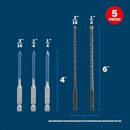 BOSCH PTBXMC05 5 pc. Porcelain Tile and Multi-Material Drill Bit Set 5 Bits Assorted