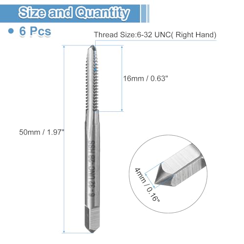 uxcell 6pcs Straight Flute Thread Tap, 6-32 UNC Screw Threading Tapping Tool Thread Milling Machine Taps, High-Speed Steel 6542 (HSS 6542) (Pack of 2) 6-32 UNC (Pack of 2)