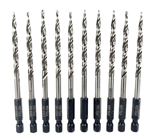 FTG USA 10 Pc 3/16" (#10) Tapered Drill Bits Replacement for Countersink 10-Pc #10 Standard Hex Shank