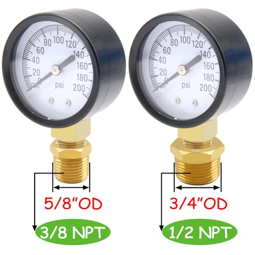 Uenede 0-200PSI Pressure Gauge 1/4" NPT Brass Bottom Mount with Bushing 200PSI(1/4"NPT) Pressure Gauge + Bushing