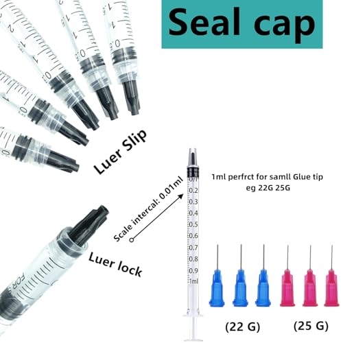 20 pack 1ml, 3ml, 5ml, 10ml, 20ml Glue Dispenser Accessories with 30ml+50ml Glue Bottle, 14ga, 16ga, 18ga,20ga, 22ga, 25ga Dispensing Accessories and Caps, for Liquid, Glue, Ink, craft making 20 Pack (1ml, 3ml, 5ml, 10ml, 20ml)