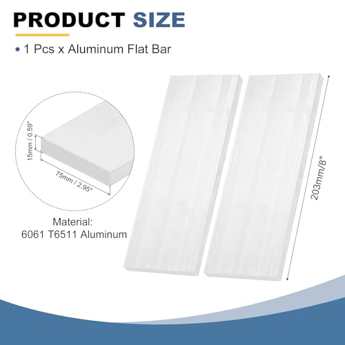 MECCANIXITY Square Aluminum Flat Bar, 19/32" Thick 3" Width 8" Length 6061 Aluminum Flat Plate, 15 x 75 x 203mm T6511 Solid New Mill Stock for Industrial 19/32" T x 3" W x 8" L 1
