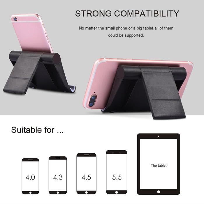 Foldable Cell Phone Stand for Desk, Multi-Angle Adjustable Tablet Holder, Portable Mobile Phone Dock for Home Office Travel, Universal Desktop Stand for Phone Tablet E-Reader, Black
